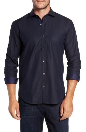 Men's Bugatchi Trim Fit Solid Sport Shirt, Size - Blue