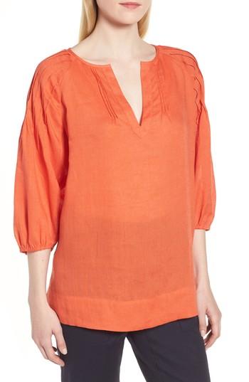 Women's Nordstrom Signature Pintuck Linen Peasant Top - Red
