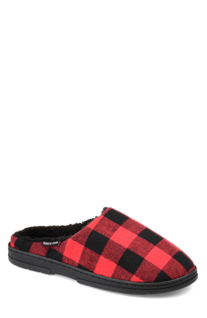 Men's Thomas And Vine Archer Buffalo Plaid Slipper With Faux Fur M - Red