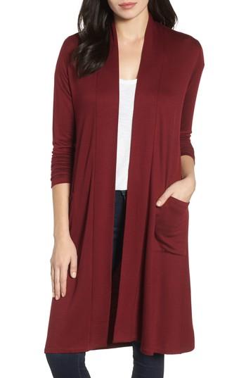 Women's Bobeau Elegant Fleece Cardigan, Size - Burgundy