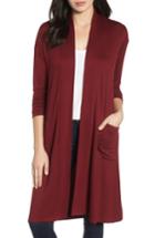 Women's Bobeau Elegant Fleece Cardigan, Size - Burgundy