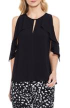 Petite Women's Vince Camuto Flutter Sleeve Cold Shoulder Blouse, Size P - Black