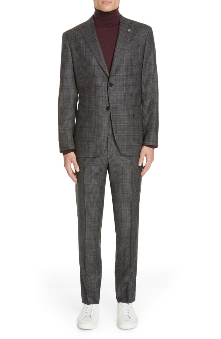Men's Eidos Trim Fit Plaid Wool Suit