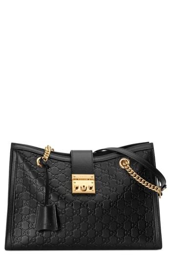 Gucci Medium Padlock Leather Tote - Black