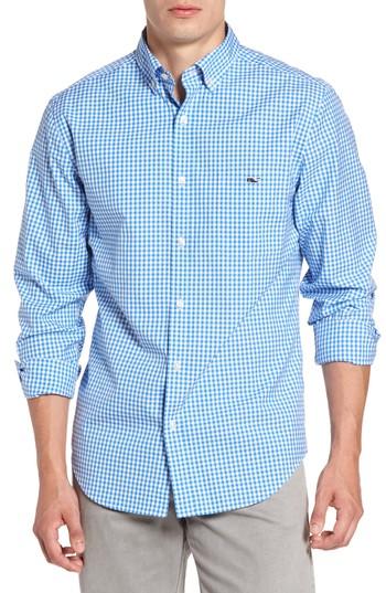 Men's Vineyard Vines Seafloor Tucker Gingham Sport Shirt, Size - Blue