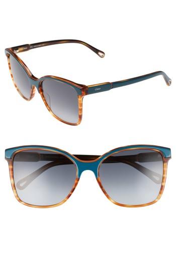 Women's Chloe 59mm Brow Bar Sunglasses - Petrol/ Havana