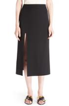 Women's Lanvin Front Slit Wool Crepe Midi Skirt