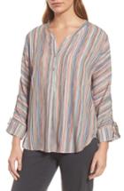 Women's Nic+zoe Cabana Stripe Lace-up Sleeve Top - Red