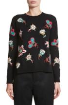 Women's Valentino Floral Embroidered Wool Sweater - Black