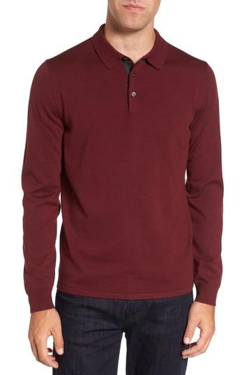 Men's Nordstrom Men's Shop Merino Wool Polo Sweater, Size - Burgundy