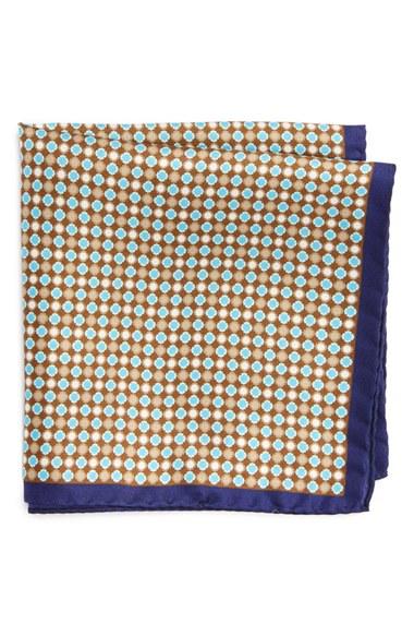 Men's Eton Medallion Silk Pocket Square, Size - Brown