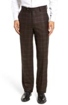Men's Berle Flat Front Plaid Wool Trousers - Brown