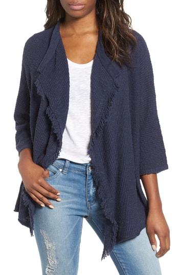 Women's Caslon Drape Front Cotton Blend Cardigan - Blue