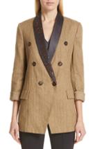 Women's Brunello Cucinelli Embellished Chevron Weave Jacket Us / 36 It - Beige