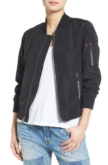 Women's Levi's Ma-1 Satin Bomber Jacket - Black