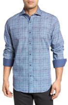 Men's Bugatchi Classic Fit Grid Print Sport Shirt, Size - Grey