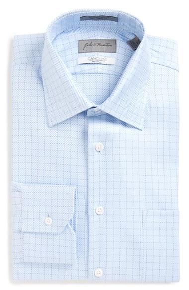 Men's John W. Nordstrom Traditional Fit Check Dress Shirt .5 35 - Blue