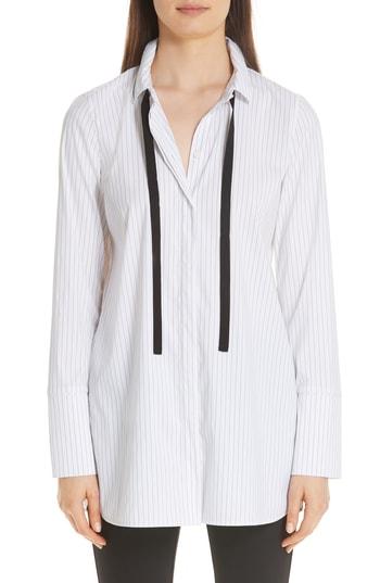 Women's Lafayette 148 New York Annaleise Contrast Tie Stanford Stripe Blouse - Black