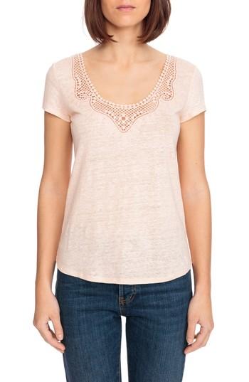 Women's Sezane Loly Crochet Neck Linen Tee - Black