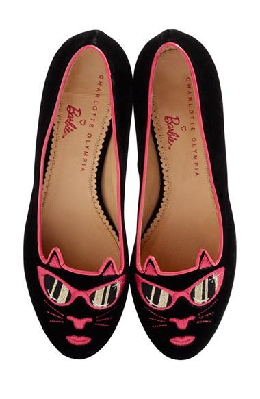 Women's Charlotte Olympia X Barbie Pretty In Pink Kitty Flat Eu - Black