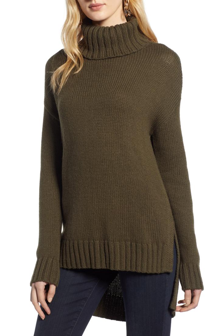 Women's Halogen High/low Turtleneck Sweater - Green