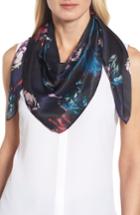 Women's Halogen Floral Print Silk Scarf, Size - Black