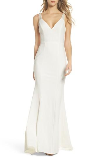 Women's Lulus Embellished Strap Trumpet Gown - White