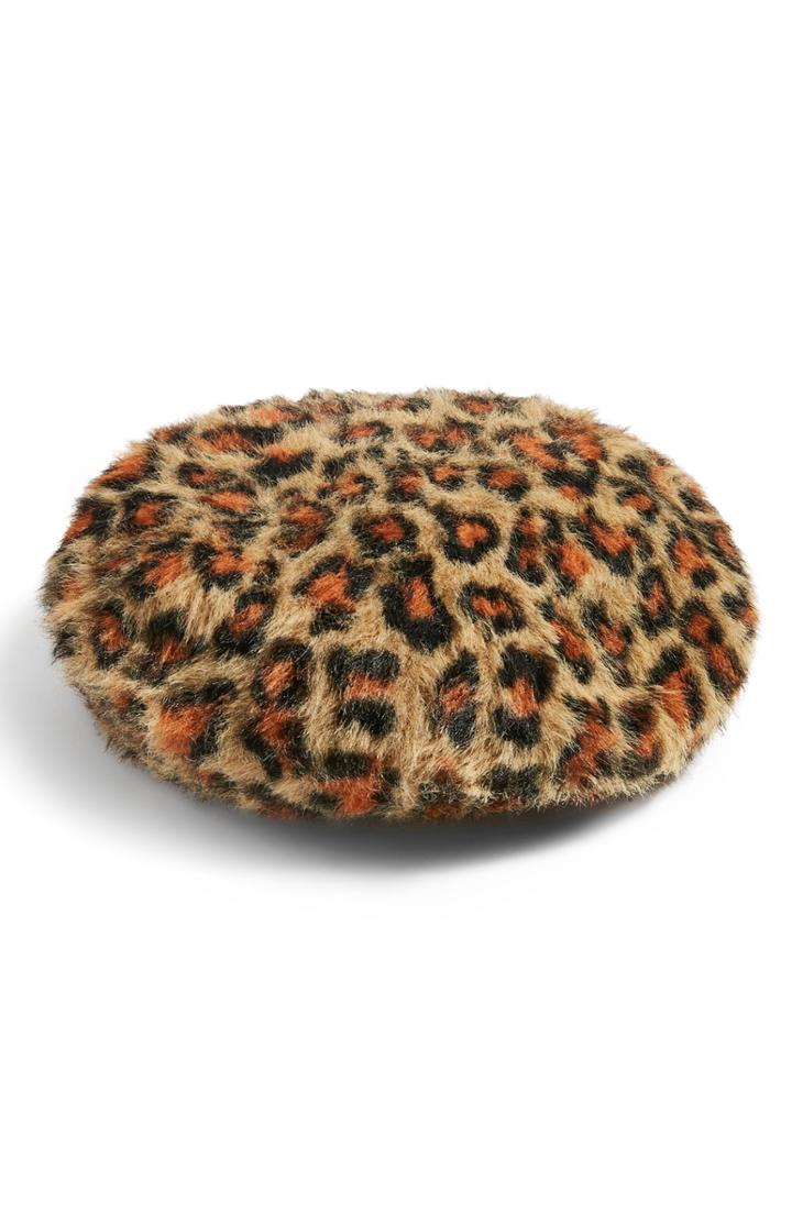 Women's Topshop Leopard Spot Faux Fur Beret - Beige