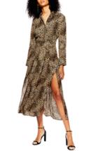 Women's Topshop Snake Print Pleated Shirtdress Us (fits Like 2-4) - Brown