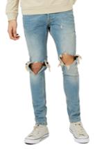 Men's Topman Ripped Stretch Skinny Jeans X 34 - Blue