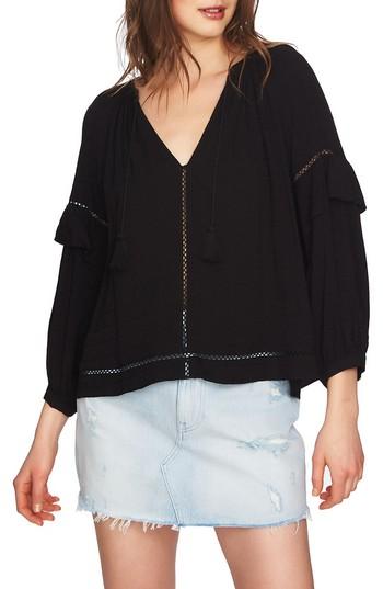 Women's 1.state Split Neck Blouson Sleeve Top, Size - Black