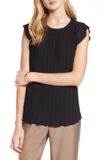 Women's Halogen Mini Pleat Ruffle Sleeve Blouse - Black