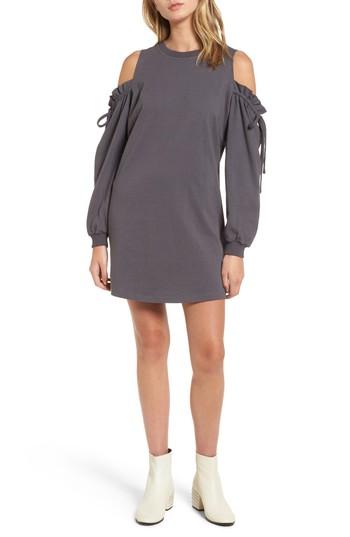 Women's Cold Shoulder Sweatshirt Dress - Grey