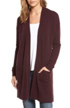 Petite Women's Halogen Rib Knit Wool & Cashmere Cardigan P - Burgundy