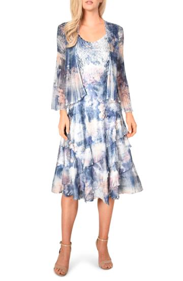 Women's Komarov Floral Print A-line Dress With Jacket - Blue