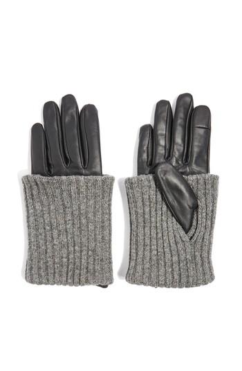 Women's Topshop Wool-blend Cuff Genuine Leather Gloves - Black