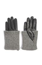 Women's Topshop Wool-blend Cuff Genuine Leather Gloves - Black