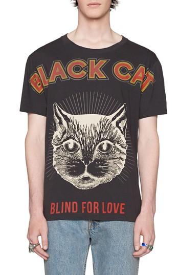 Men's Gucci Black Cat Graphic T-shirt - Grey