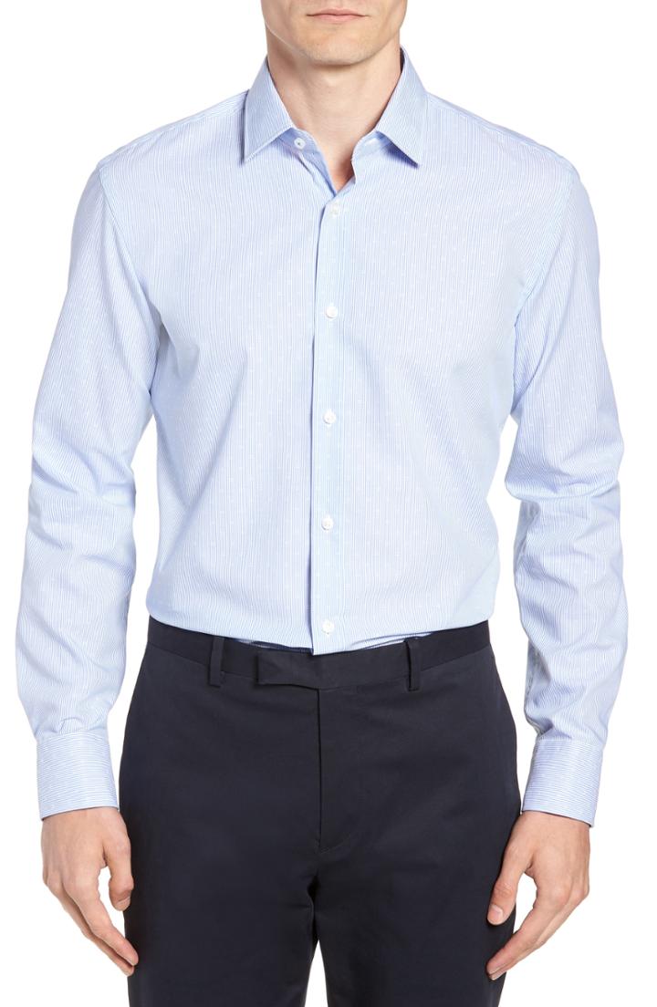 Men's Boss Jesse Slim Fit Stripe Dress Shirt - Blue