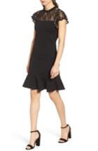 Women's Bobeau Lace Yoke Ruffled A-line Dress - Black