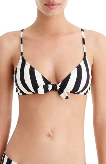 Women's J.crew Stripe Tie Front Bikini, Size - Black