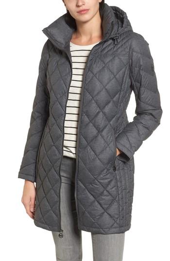 Women's Michael Michael Kors Logo Packable Puffer Coat With Detachable Hood - Grey