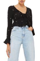 Women's Topshop Embroidered Ditsy Floral Crop Top Us (fits Like 2-4) - Black