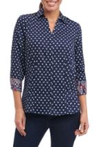 Petite Women's Foxcroft Taylor Classic Dot Non-iron Cotton Shirt P - Blue