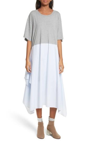 Women's Mm6 Maison Margiela Jersey & Poplin Midi Dress - Grey