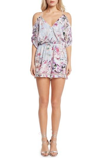 Women's Willow & Clay Print Cold Shoulder Romper - Purple
