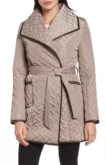Women's Cole Haan Signature Water Resistant Quilted Wrap Coat - Beige