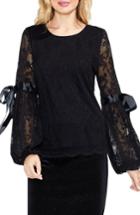 Women's Vince Camuto Tie Cuff Bubble Sleeve Floral Lace Top - Black