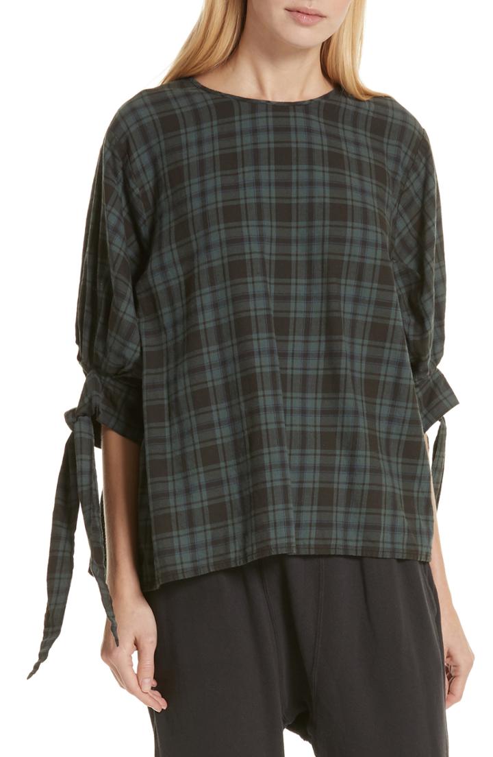 Women's The Great. The Bow Sleeve Plaid Shirt - Green