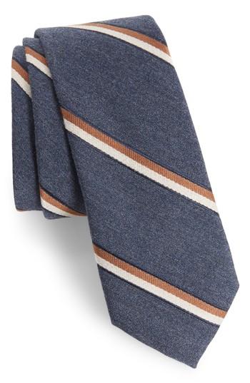 Men's Nordstrom Men's Shop Bushwick Stripe Cotton Blend Skinny Tie, Size - Brown